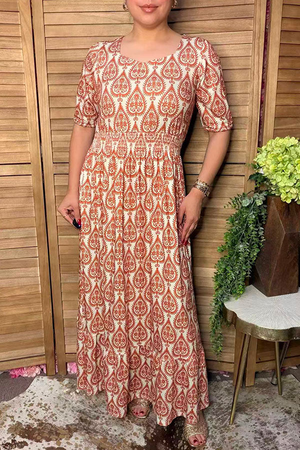 Western orange floral print women's boutique dress Southern Stitch GJQ17307