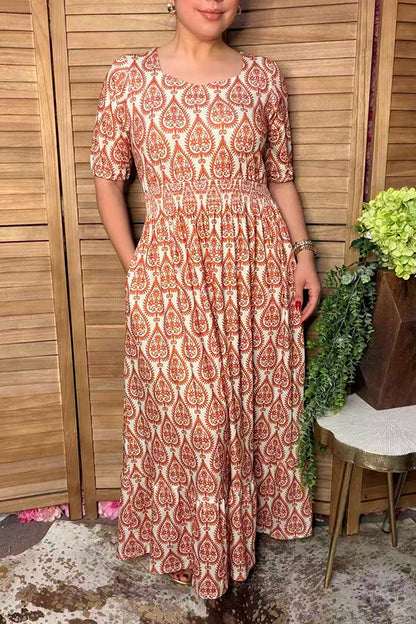 Western orange floral print women's boutique dress Southern Stitch GJQ17307