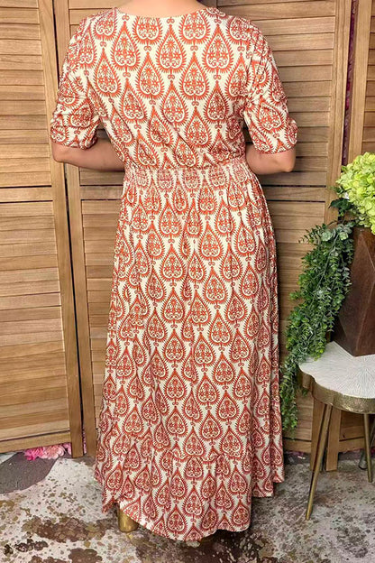 Western orange floral print women's boutique dress Southern Stitch GJQ17307