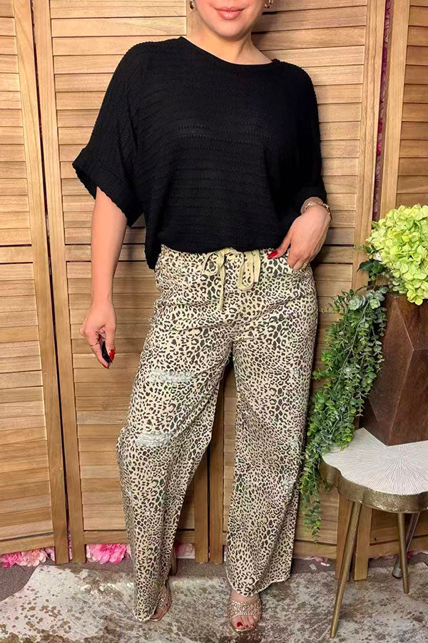 Western leopard denim wide leg women's boutique distress jeans Southern Stitch S029