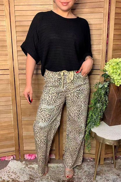 Western leopard denim wide leg women's boutique distress jeans Southern Stitch S029