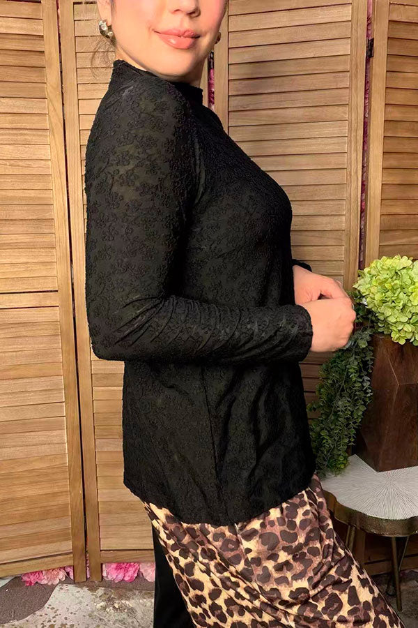Trendy floral pattern black lace women's boutique top Southern Stitch GJQ17463