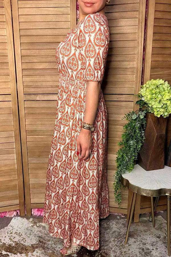 Western orange floral print women's boutique dress Southern Stitch GJQ17307