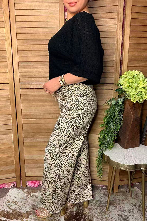 Western leopard denim wide leg women's boutique distress jeans Southern Stitch S029