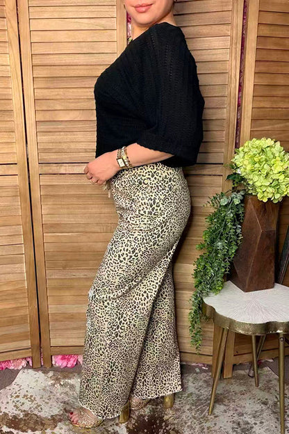 Western leopard denim wide leg women's boutique distress jeans Southern Stitch S029