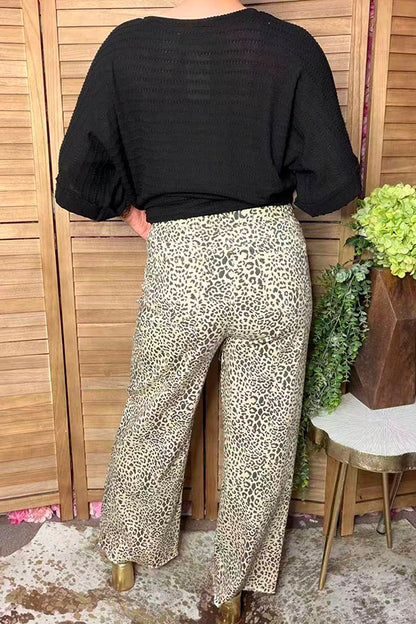 Western leopard denim wide leg women's boutique distress jeans Southern Stitch S029