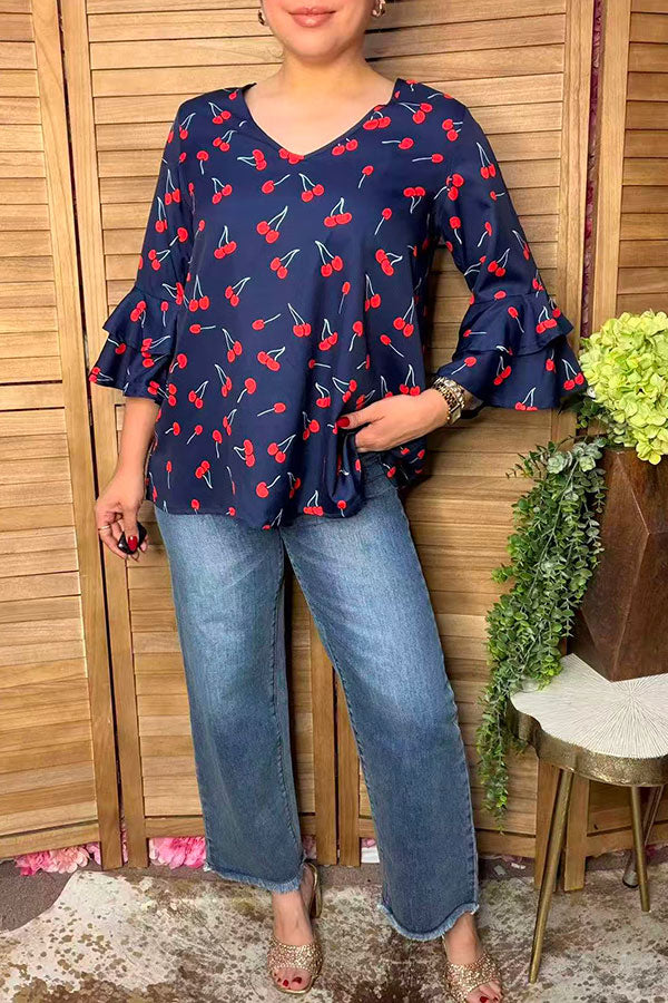 Trendy cherry navy blue women's boutique top Southern Stitch XCH17442