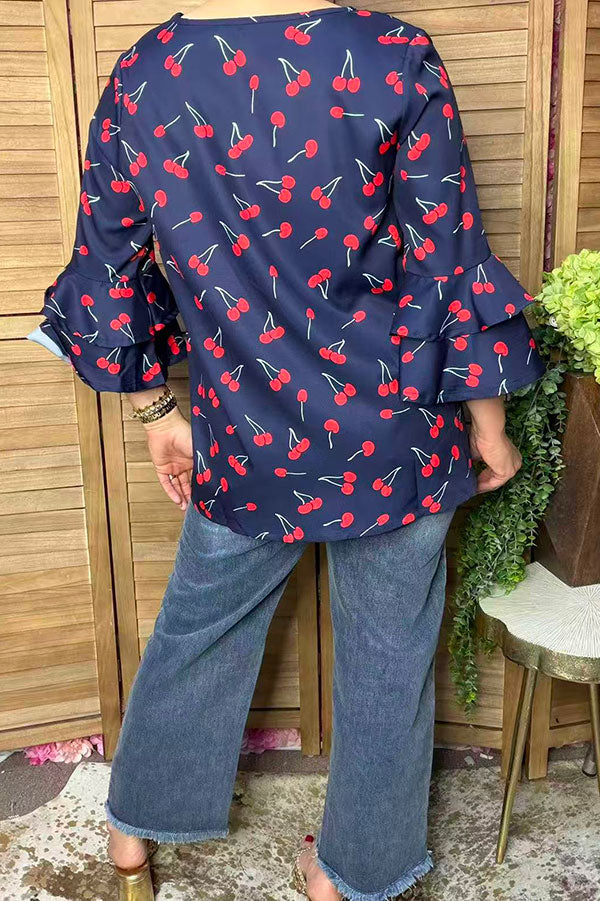 Trendy cherry navy blue women's boutique top Southern Stitch XCH17442