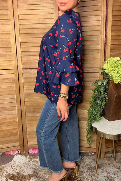 Trendy cherry navy blue women's boutique top Southern Stitch XCH17442