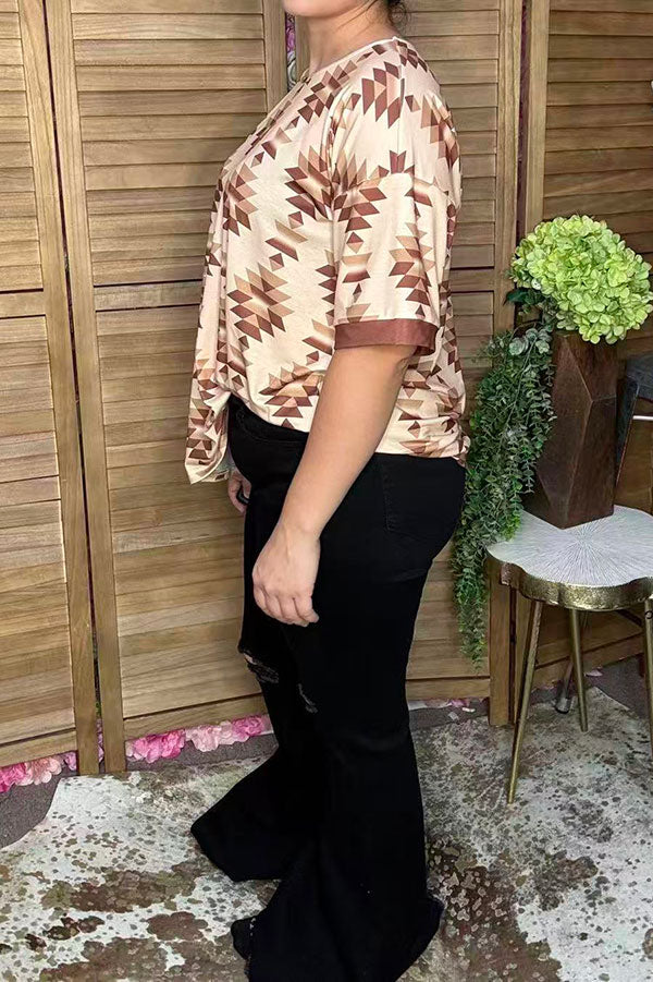Western tan aztec print drop-shoulder women's boutique top Southern Stitch GJQ17279