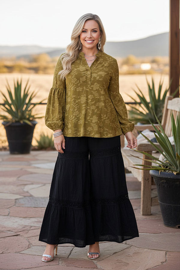 Western olive green burnout floral women's boutique top Southern Stitch GJQ17505