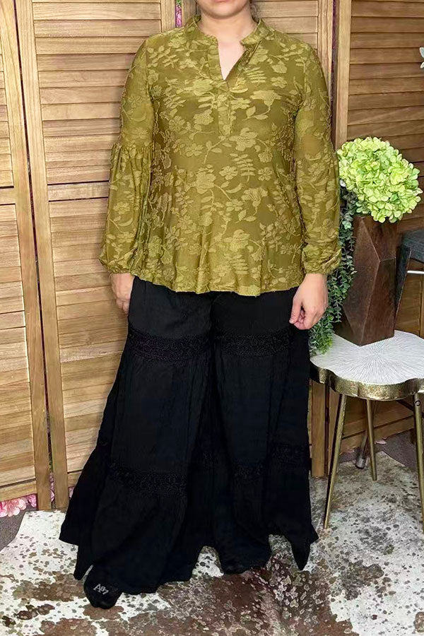 Western olive green burnout floral women's boutique top Southern Stitch GJQ17505