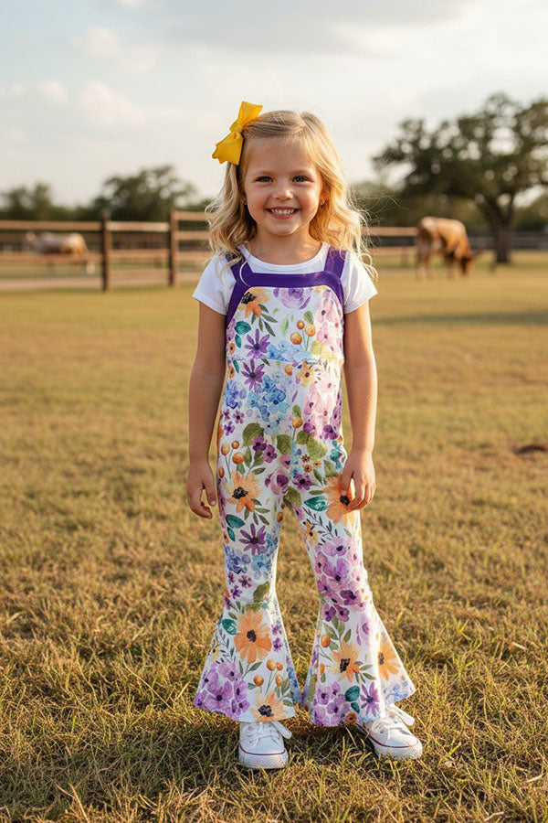 Chic floral & purple one piece girls boutique jumpsuit with waist tie XCH0999-24H