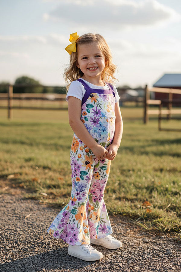 Chic floral & purple one piece girls boutique jumpsuit with waist tie XCH0999-24H