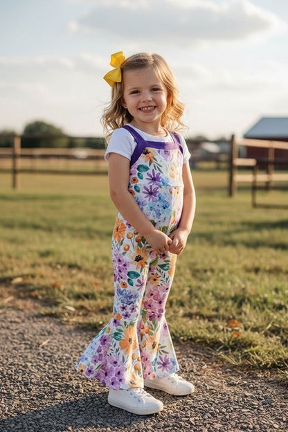 Chic floral & purple one piece girls boutique jumpsuit with waist tie XCH0999-24H