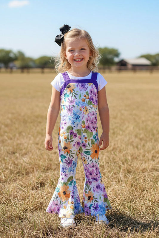 Chic floral & purple one piece girls boutique jumpsuit with waist tie XCH0999-24H