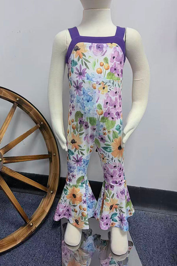 Chic floral & purple one piece girls boutique jumpsuit with waist tie XCH0999-24H
