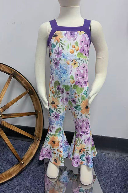 Chic floral & purple one piece girls boutique jumpsuit with waist tie XCH0999-24H