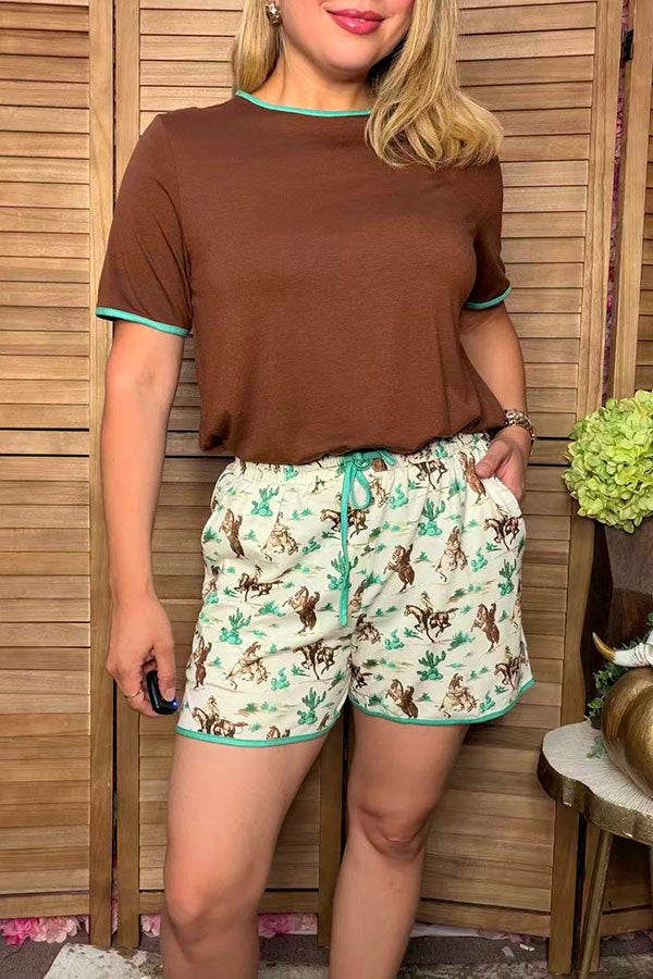 Western brown top & cowgirls shorts women boutique set Southern Stitch XCH17175
