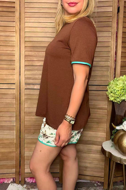 Western brown top & cowgirls shorts women boutique set Southern Stitch XCH17175