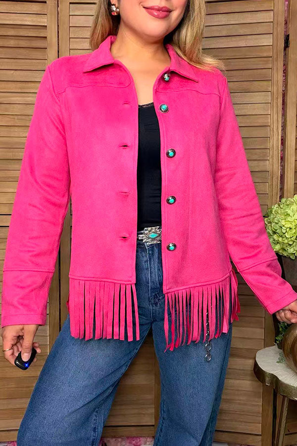 Western suede pink fringe long sleeve women's boutique coat Southern Stitch XCH17157