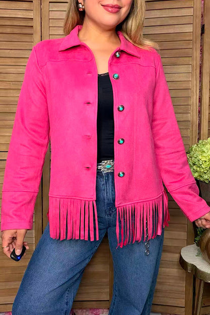Western suede pink fringe long sleeve women's boutique coat Southern Stitch XCH17157
