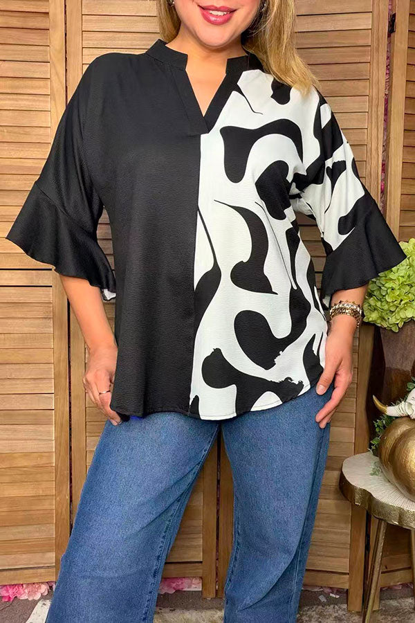 Western black & cow print 3/4 bell sleeves women's boutique top Southern Stitch GJQ17516