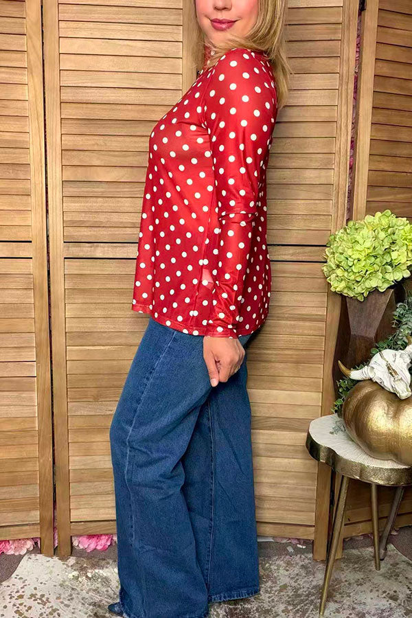 Western polka dots red sheer women's boutique top Southern Stitch XCH17447