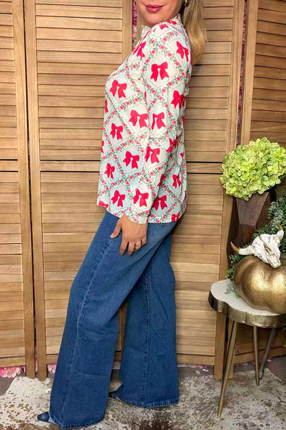 Western bows & floral sheer long sleeve women's boutique top Southern Stitch XCH17593