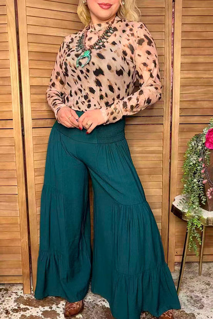 Western teal tiered wide leg women's boutique pant Southern Stitch XCH17474