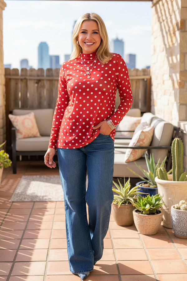Western polka dots red sheer women's boutique top Southern Stitch XCH17447