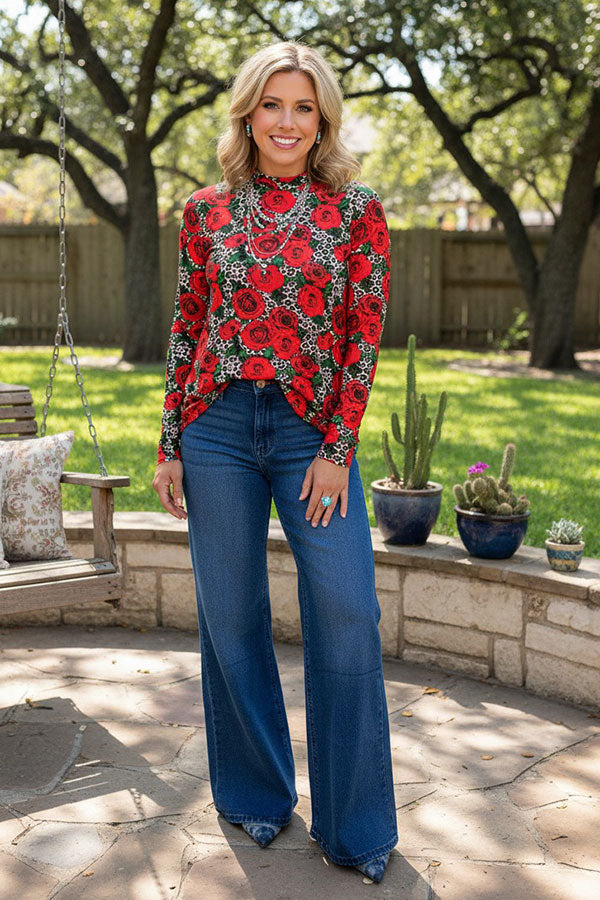 Western leopard & floral sheer women's boutique top Southern Stitch XCH17109
