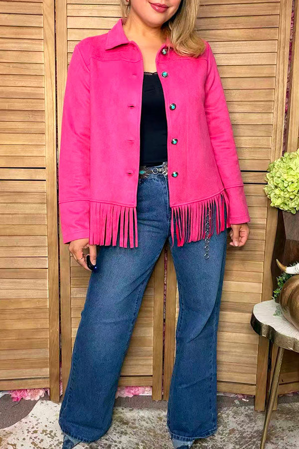 Western suede pink fringe long sleeve women's boutique coat Southern Stitch XCH17157