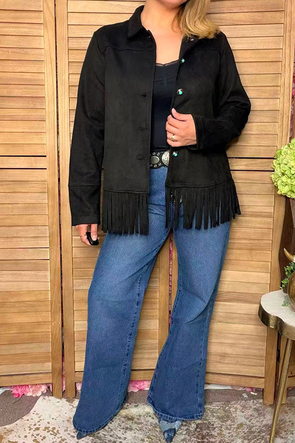 Western suede black fringe long sleeve women's boutique coat Southern Stitch XCH17156