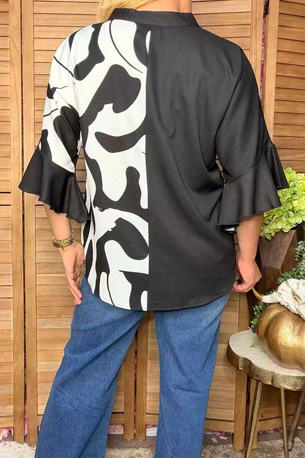 Western black & cow print 3/4 bell sleeves women's boutique top Southern Stitch GJQ17516