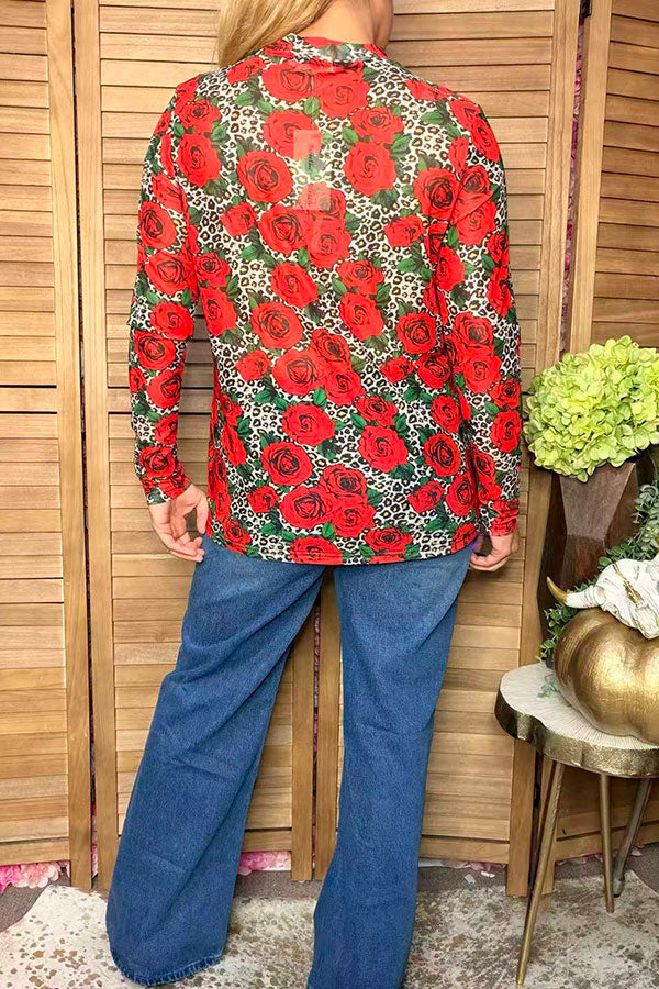 Western leopard & floral sheer women's boutique top Southern Stitch XCH17109
