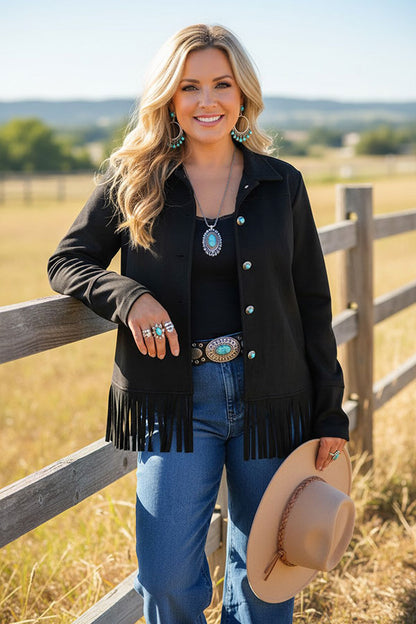 Western suede black fringe long sleeve women's boutique coat Southern Stitch XCH17156