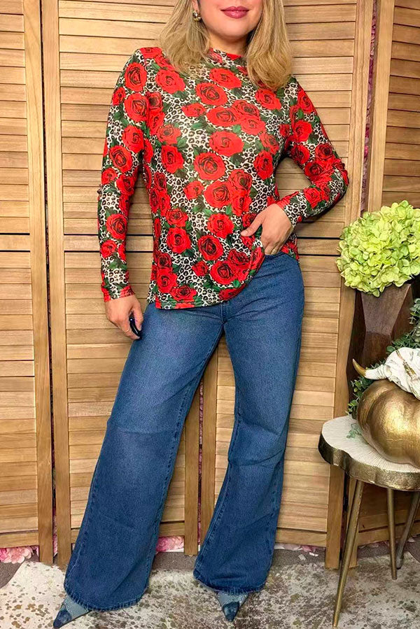 Western leopard & floral sheer women's boutique top Southern Stitch XCH17109