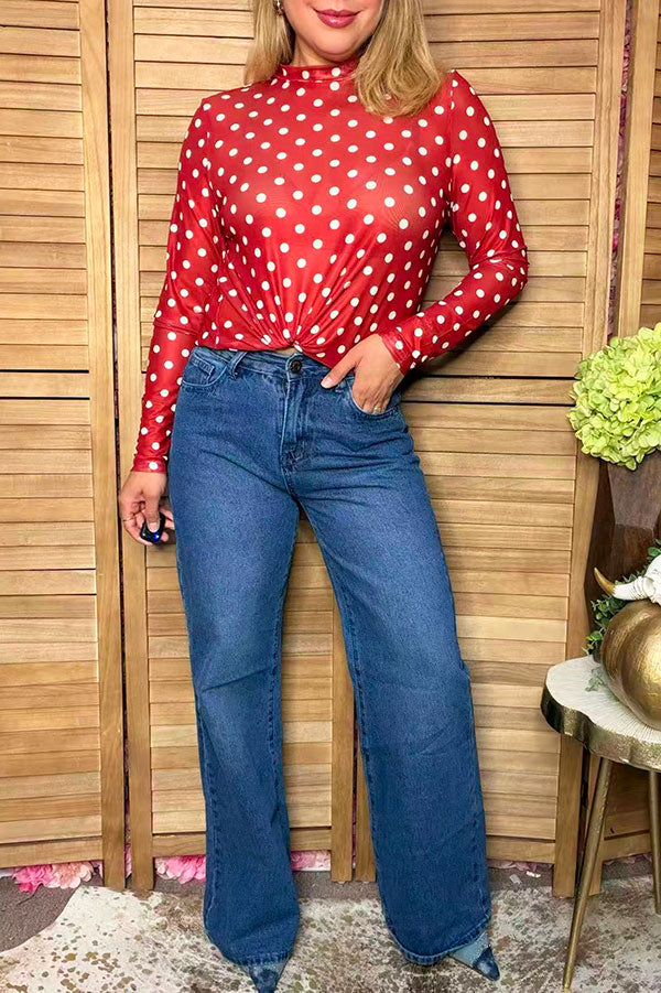 Western polka dots red sheer women's boutique top Southern Stitch XCH17447