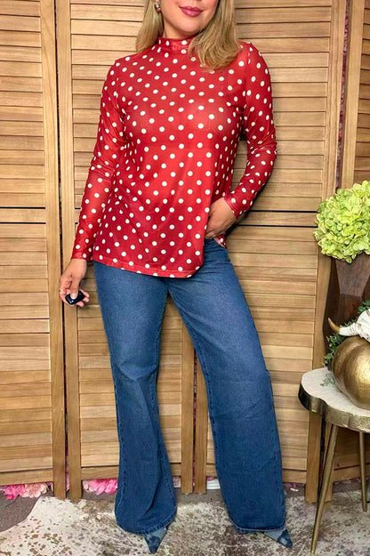Western polka dots red sheer women's boutique top Southern Stitch XCH17447