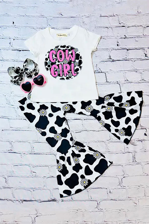 Western COW GIRL & daisies white top & pant girl's boutique set XCH0777-33H