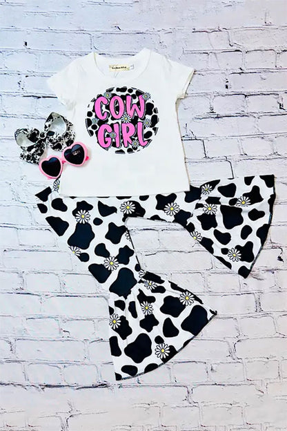 Western COW GIRL & daisies white top & pant girl's boutique set XCH0777-33H