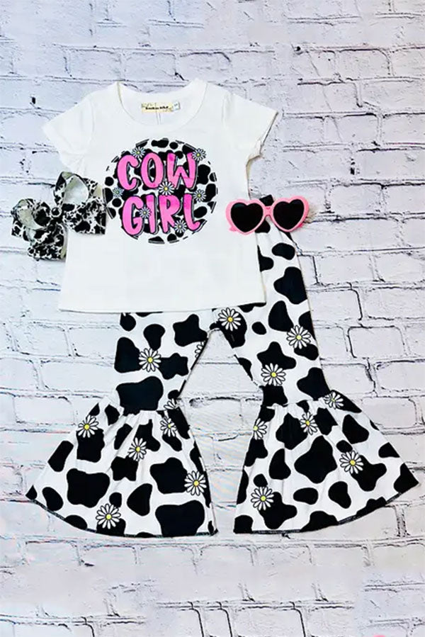Western COW GIRL & daisies white top & pant girl's boutique set XCH0777-33H