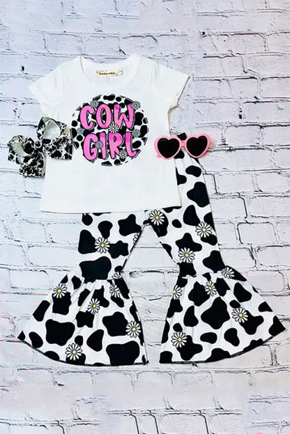 Western COW GIRL & daisies white top & pant girl's boutique set XCH0777-33H