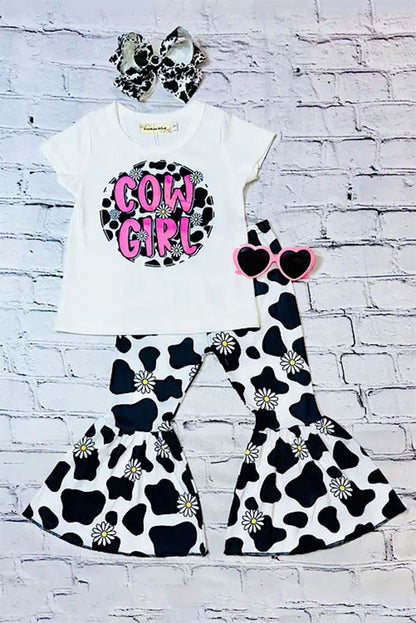 Western COW GIRL & daisies white top & pant girl's boutique set XCH0777-33H