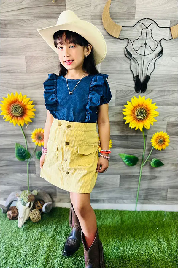 Clearance- Yellow corduroy girls skirt w/pockets and buttons 230150M
