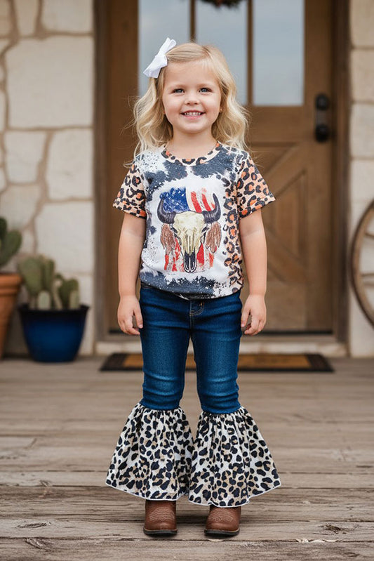 Western leopard 4th of July girls boutique t-shirt DLH1108-12