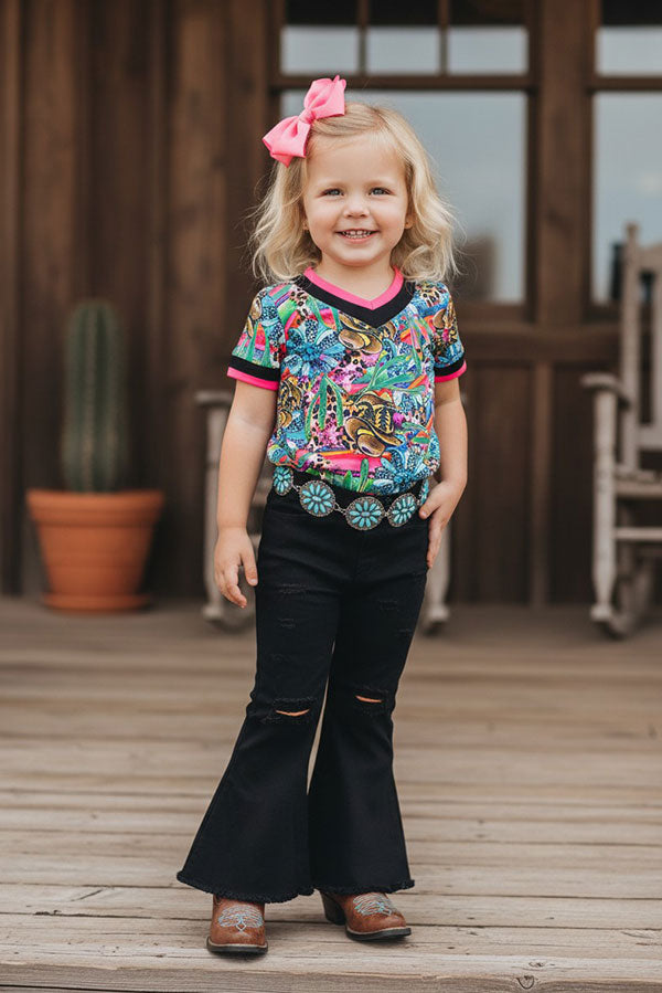 Western leopard patchwork western printed girls boutique top DLH1215-26