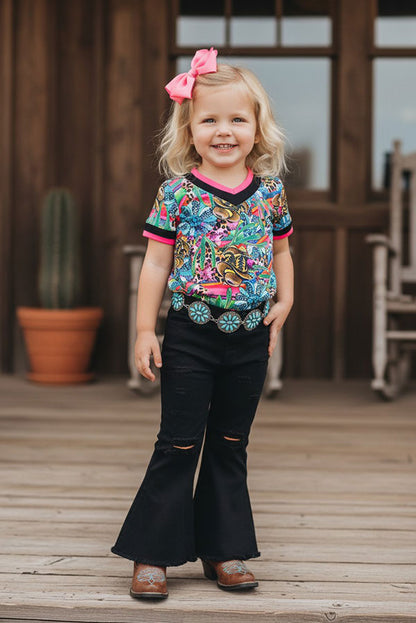 Western leopard patchwork western printed girls boutique top DLH1215-26