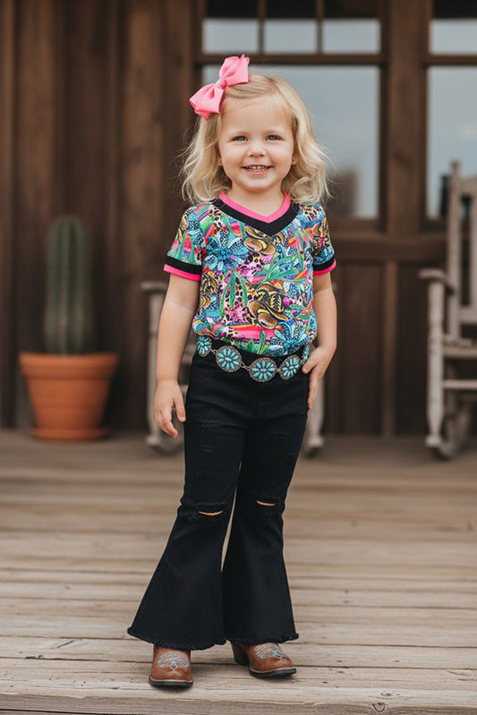 Western leopard patchwork western printed girls boutique top DLH1215-26